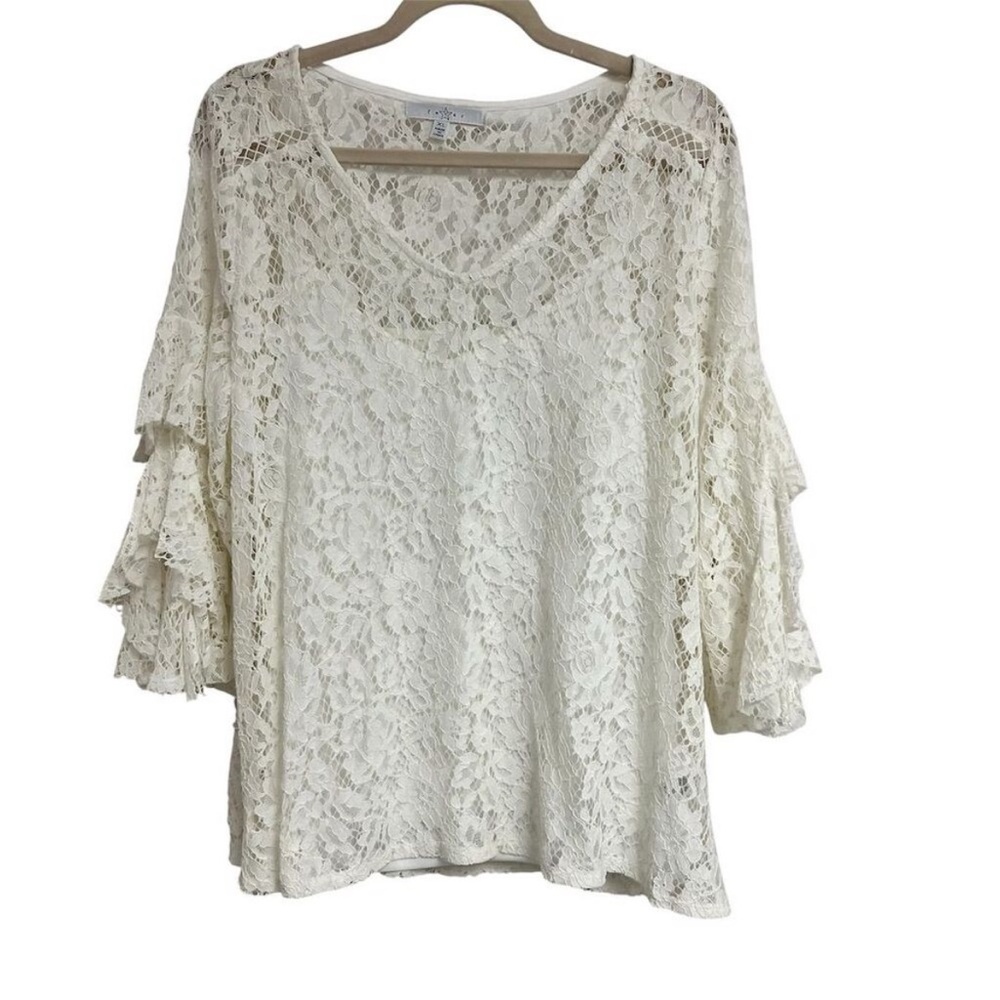 Fever Women's XL Multicolor Lace Blouse with Detachable Shell - Picture 2 of 9